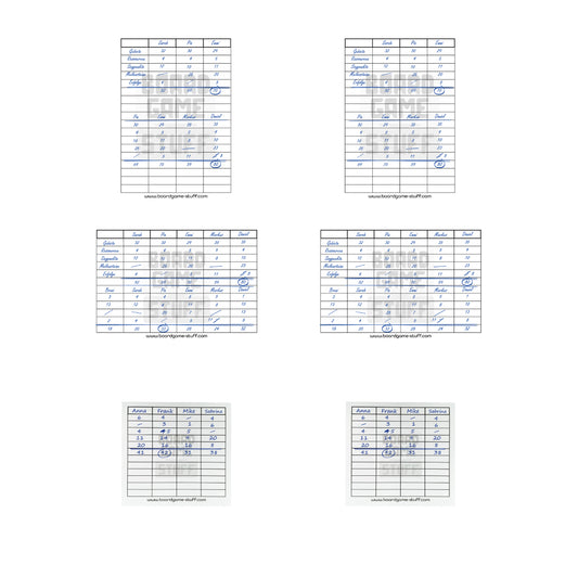 Punkteblock Starter Bundle 6x Blöcke zum beschriften für Brettspiele und Kartenspiele je 50 Blatt 2x Quadratisch 2x Hochformat 2x Querformat