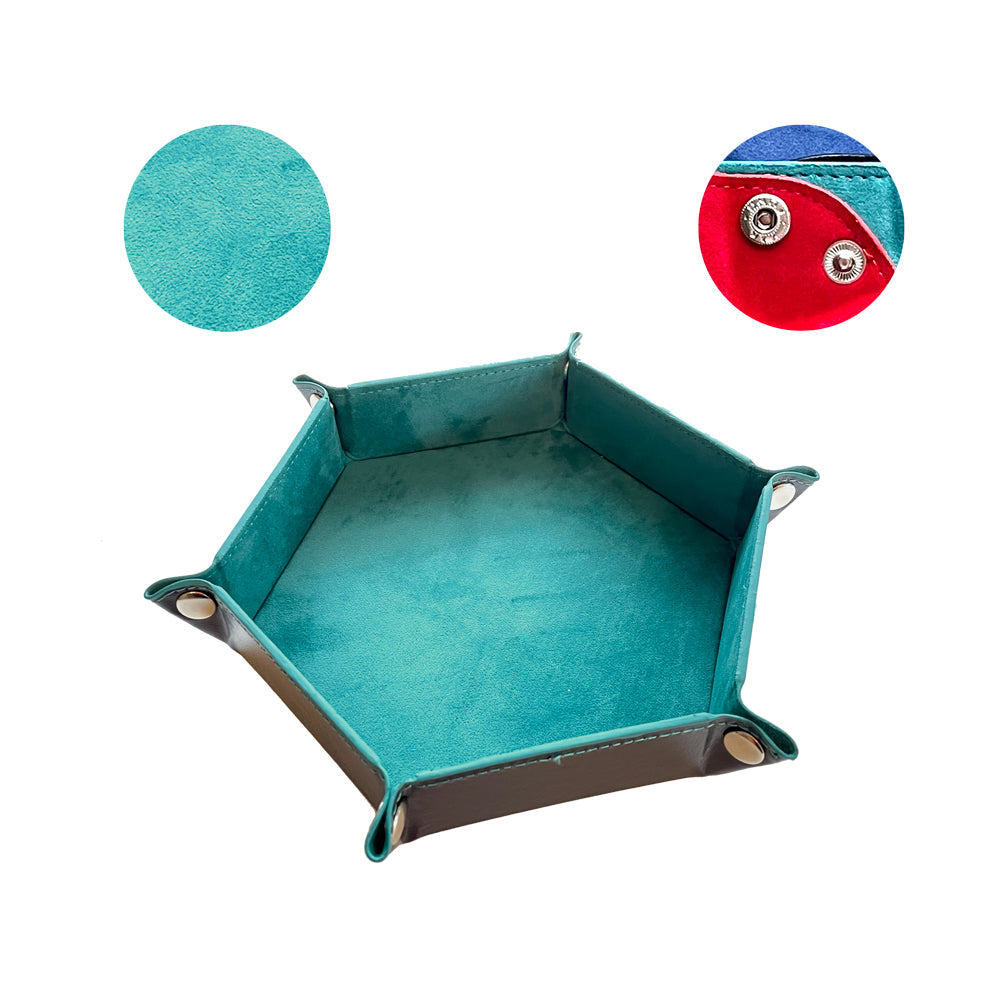 Würfelteller faltbar sechseckig hexagon PU Leder Samt blau