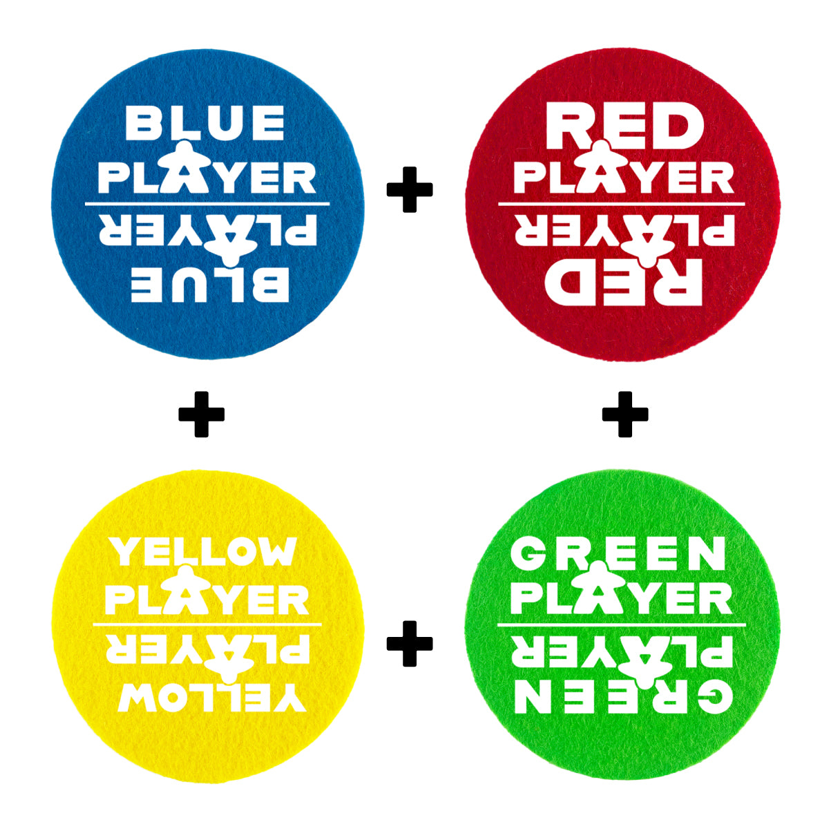 Felt coasters round handmade pack of 4 player colors red green yellow blue 