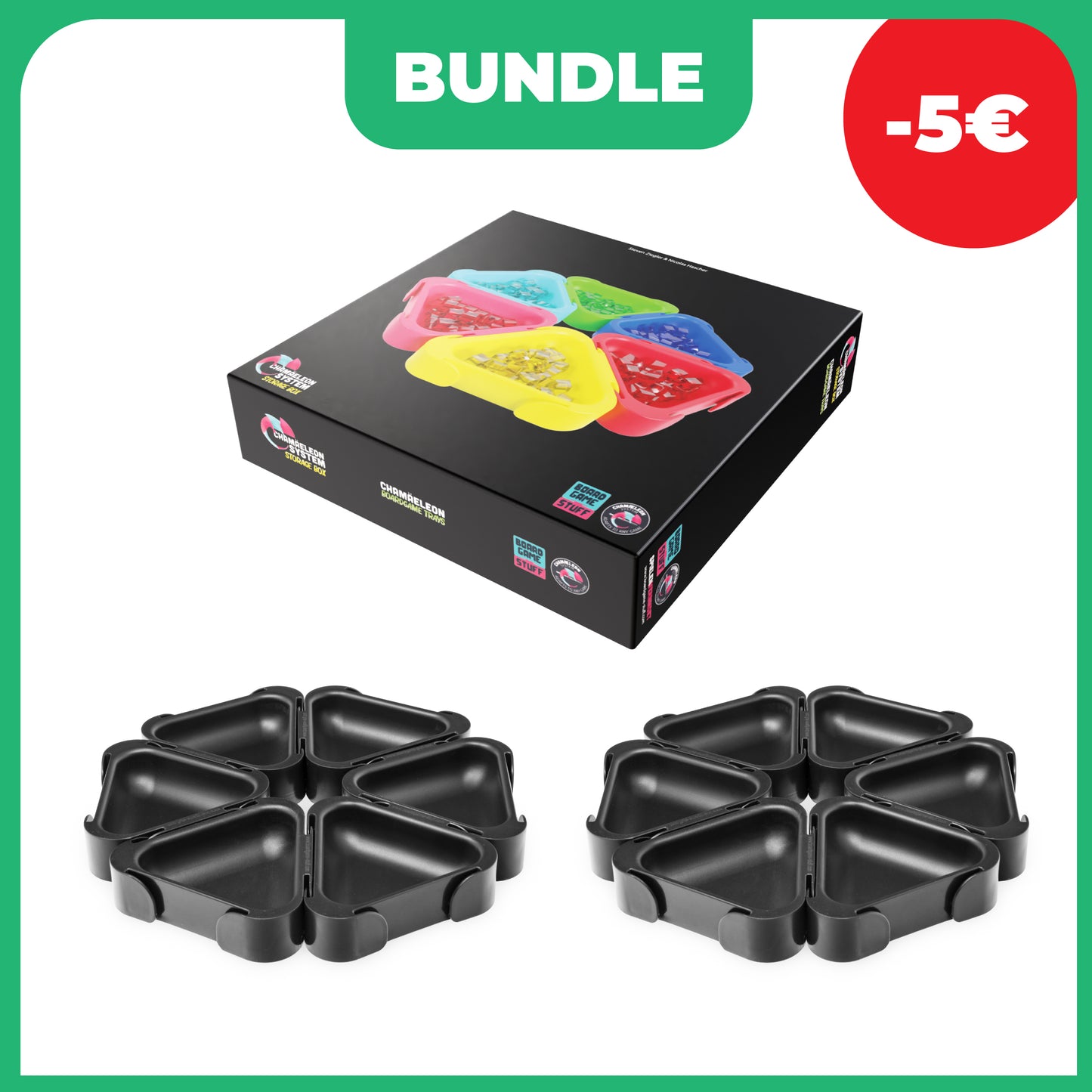 Bundle BLACK STARTER 12 Chamäeleon Trays schwarz + große Storage Box