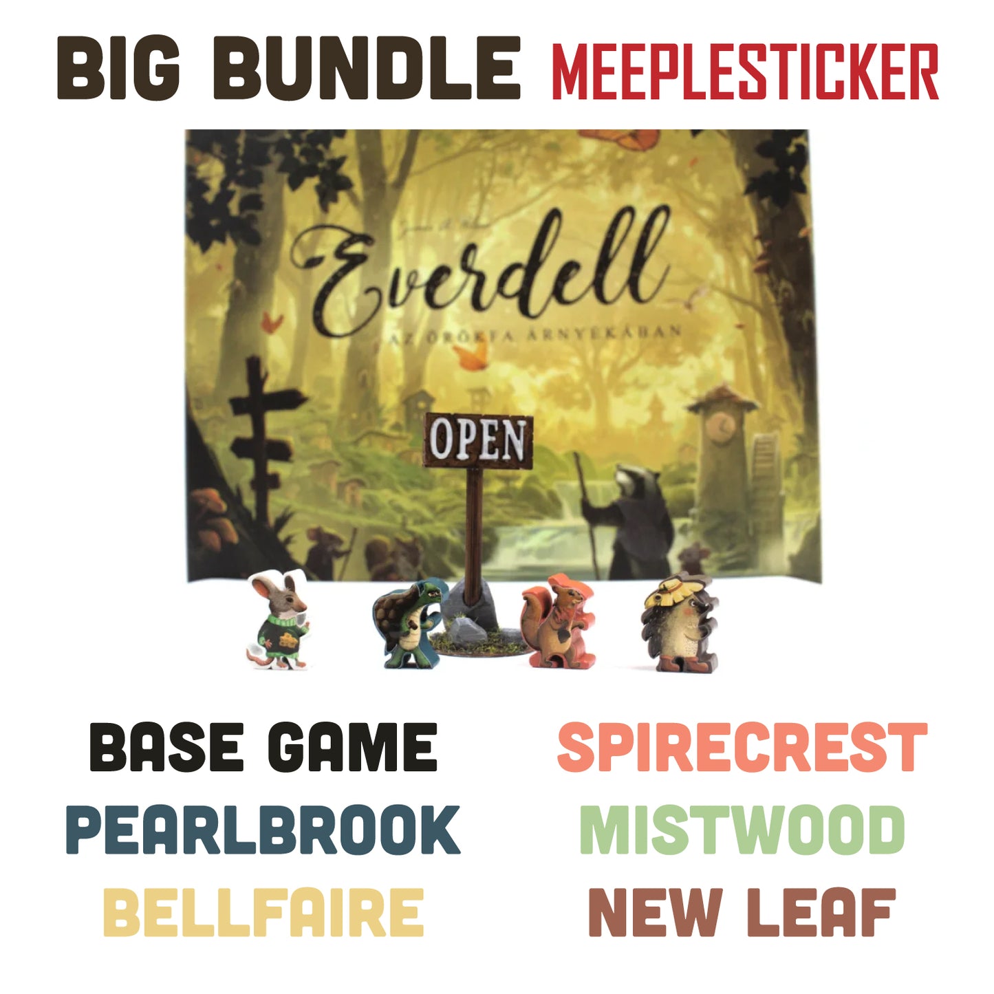 MeepleStickers Everdell BIG BUNDLE Grundspiel + ALLE Erweiterungen Sticker Pack Upgrades