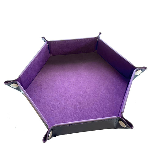 Würfelteller faltbar sechseckig hexagon PU Leder Samt lila