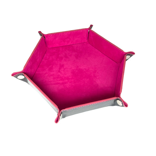 Würfelteller faltbar sechseckig hexagon PU Leder Samt pink